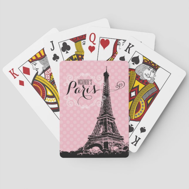 Baralho Na moda Paris Eiffel Tower Girly Pink Add Name (Verso)