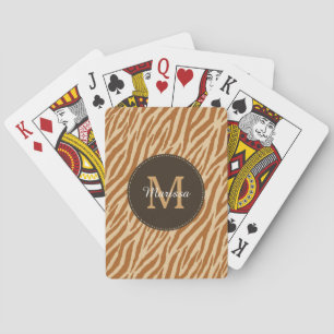 Baralho Na moda Tawny Brown Zebra Print Monograma e Nome