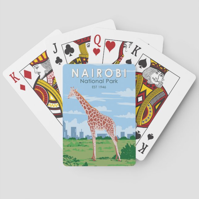 Baralho Nairobi National Park Giraffe Viagem Art Vintage (Verso)
