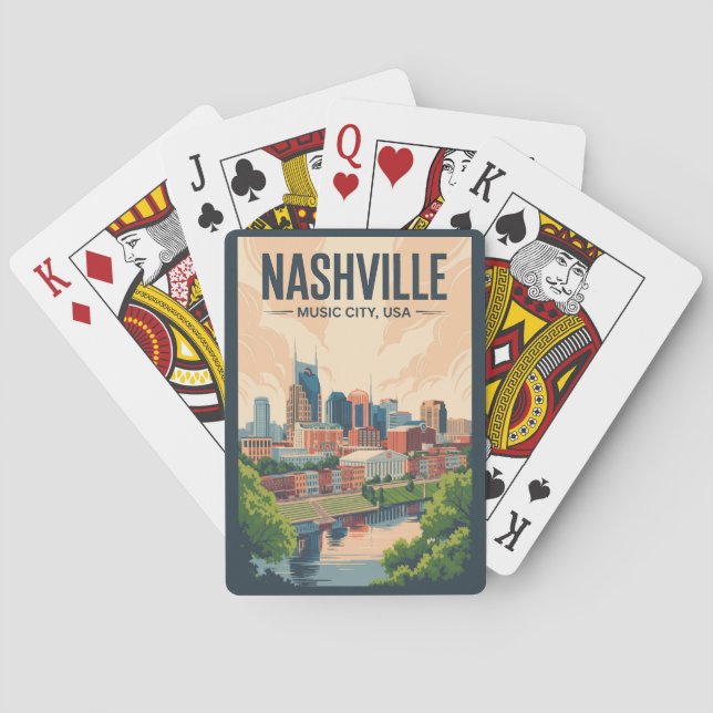 Baralho Nashville Tennessee Skyline Viagem Art Vintage (Verso)