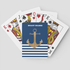 Baralho Náutico, Âncora Vintage Listras Azul Marinho