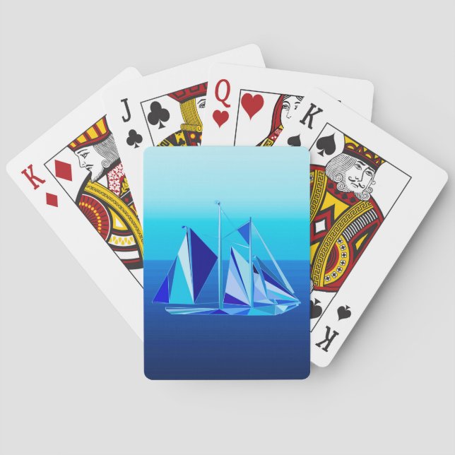 Baralho Nave de vela geométrica moderna / Iate, Azul Cobal (Verso)