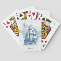 Navio de vela náutico com cartões de jogar com nom