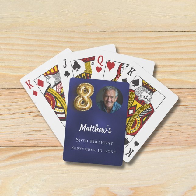 Baralho Navy blue gold 80th photo birthday party (Criador carregado)