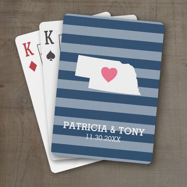 Baralho Nebraska Map Home State Love with Opcional Heart (Personalized Playing Cards with a State Map, Movable Heart and Name)