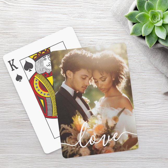 Baralho Noivado de casamento foto casal ama texto branco (Wedding engagement couple photo love white text poker cards)