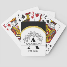 Baralho Nome da família Black and White Floral Monogramas