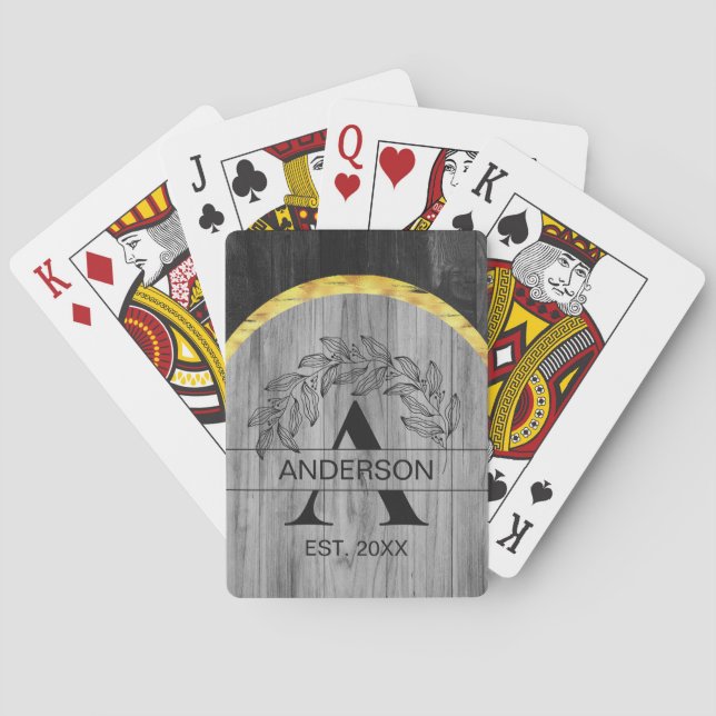 Baralho Nome da família Cinza russa Monograma de madeira D (Verso)