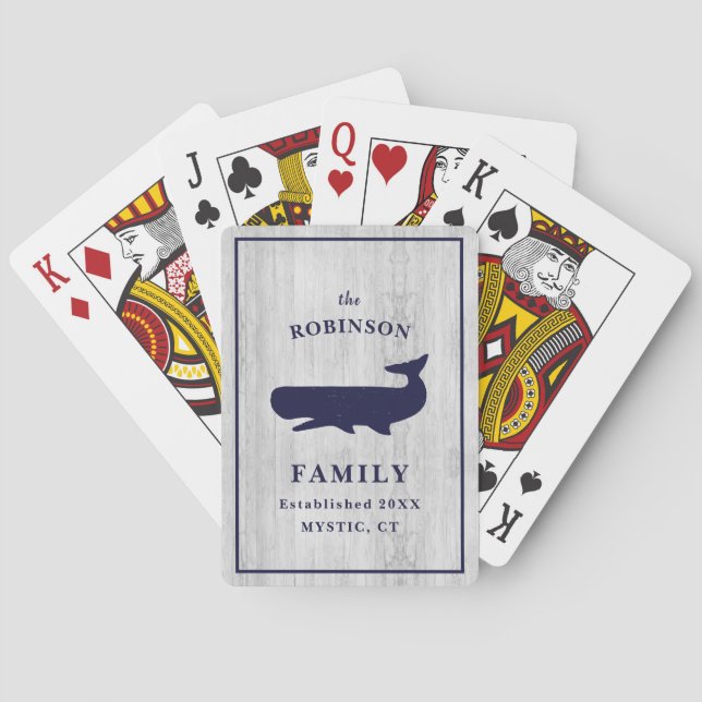 Baralho Nome da família náutica Monograma Beach House Rust (Verso)