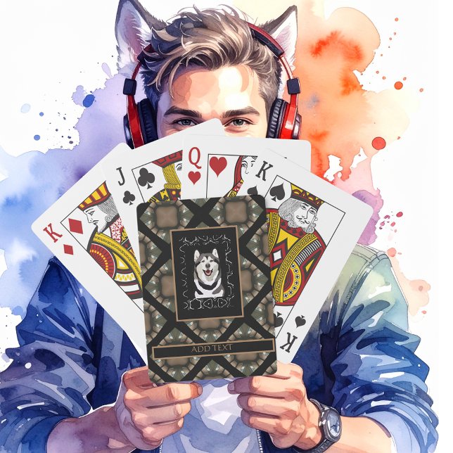 Baralho Nome do Jogador e Tan de Fotos/Brown/Black (Deck of Playing Cards with a Husky center. Customize. Enlarged to see Cards easer!)