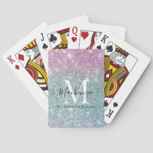 Baralho Nome do Monograma da Brilhante Azul Rosa Roxo