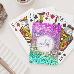 Baralho Nome do Monograma da Sereia da Sereia Colorida Per<br><div class="desc">Personalize facilmente estas belas cartas cintilantes de jogar com o seu monograma e nome de escrita manual personalizados.</div>