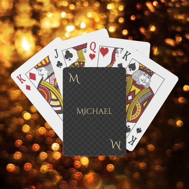Baralho Nome do Monograma Dourado Faux Personalizado Verif (Personalized Faux Gold Monogram Name Checks Poker Playing Cards)
