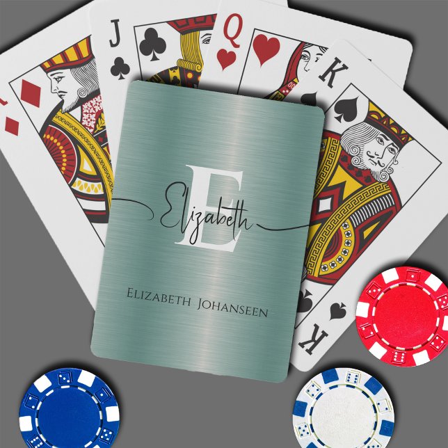 Baralho Nome do Monograma e Script de Metal Brutado Azul-n (Criador carregado)