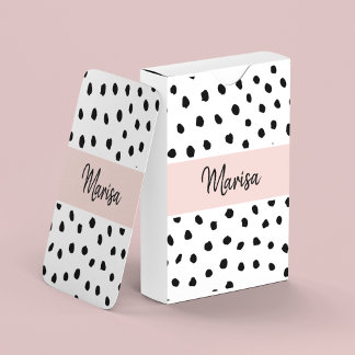 Baralho Nome do Monograma Moderno | Pastel Pink & Black Po