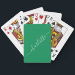 Baralho Nome em Script Verde Kelly Elegante Personalizado<br><div class="desc">Cartas de Baralho Nome em Script Verde Kelly Elegante Personalizadas</div>