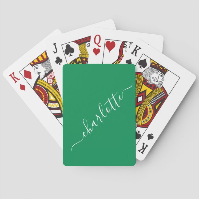 Baralho Nome em Script Verde Kelly Elegante Personalizado (Verso)