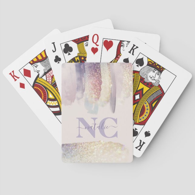 Baralho Nome inicial do brilho brilhante cor-de-rosa giro (Verso)
