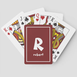 Baralho Nome inicial do Monogame Maroon e Branco Personali