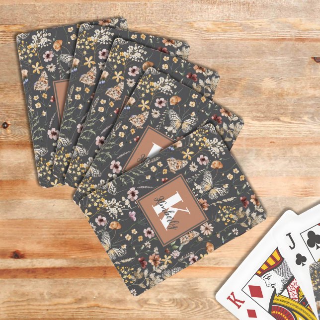 Baralho Nome Monograma Floral Boho Moderno (Criador carregado)