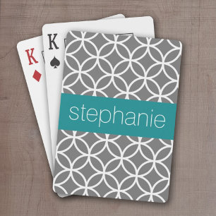 Baralho Nome Personalizado de Padrão Geométrico em cinza