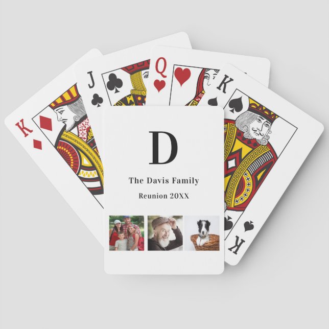 Baralho Nome personalizado do monograma de fotos da reuniã (Verso)