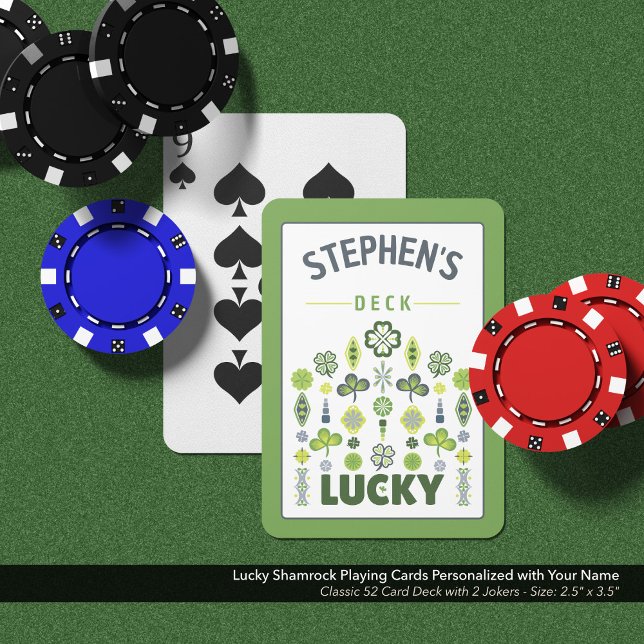 Baralho Nome Personalizado do Shamrock da Sorte (Lucky Shamrock Playing Cards Personalized with Your Name)