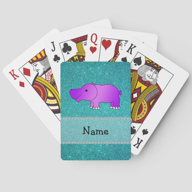 Baralho Nome personalizado hippo turquoise glitter (Verso)