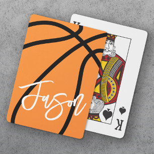 Baralho Nome personalizado laranja preto de basquetebol