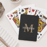 Baralho Nome Personalizado Monograma Preto<br><div class="desc">Crie as suas próprias cartas redondas pretas personalizadas com o seu nome e monograma personalizados.</div>