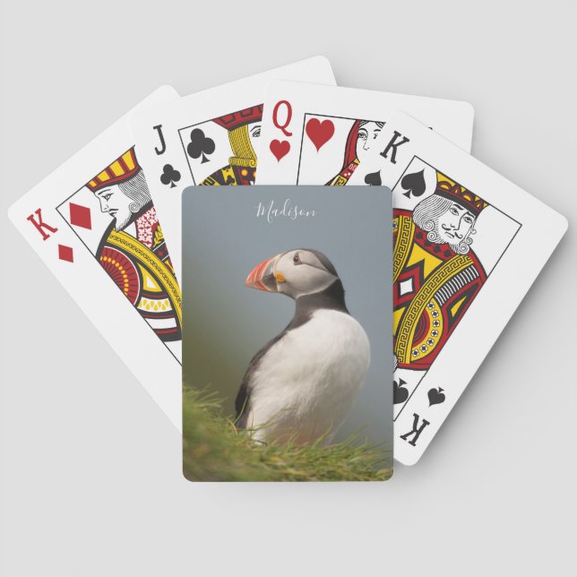 Baralho Nome personalizado Puffin cartas de jogar (Verso)