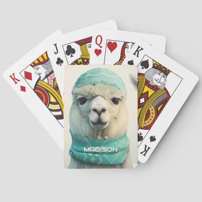 Baralho Nome personalizado Winter Llama (Verso)