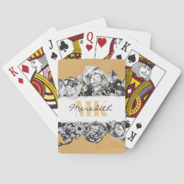 Baralho Nome Personalizável Rosas Dourados Monograma de Qu