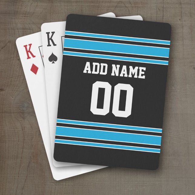 Baralho Números Personalizados de Futebol de Black Blue Je (Personalized Playing Cards - Sporty Stripes)