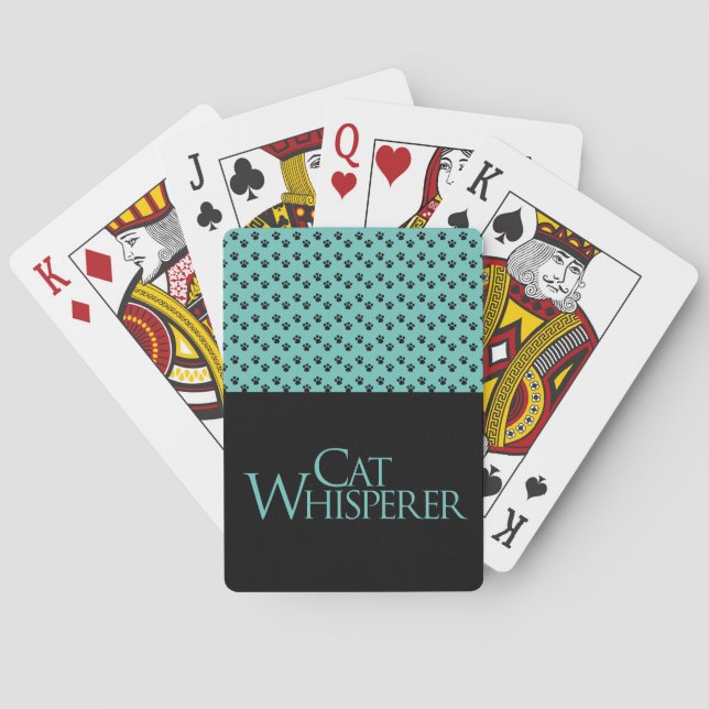 Baralho O Gato Whisperer preto e divertimento teal dizendo (Verso)