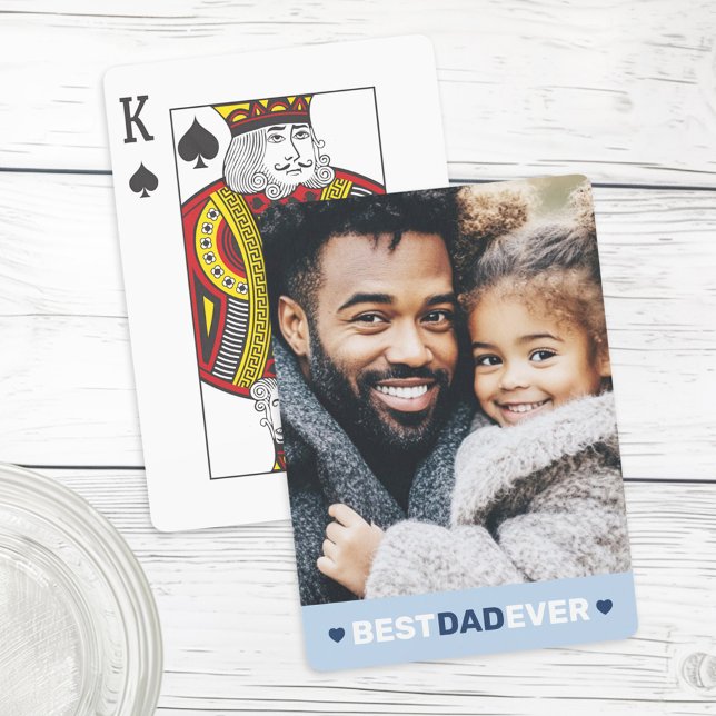 Baralho O melhor pai de todos os dias de os pais azuis (Best dad ever photo hearts blue fathers day poker cards)