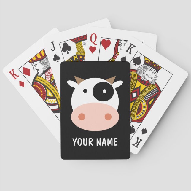 Baralho O miúdo joga cartas com um desenho de vaca fofo. (Verso)