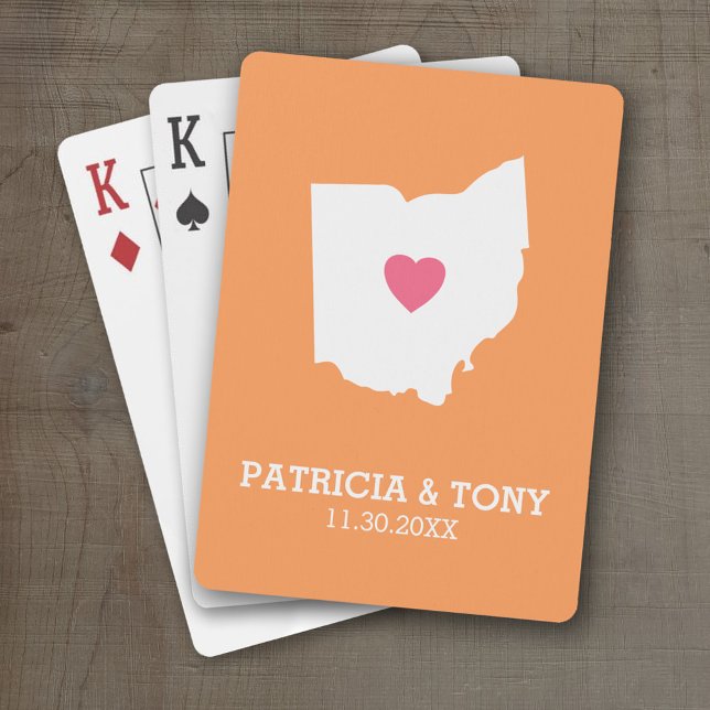 Baralho Ohio Map Home State Love with Opcional Heart (Personalized Playing Cards with a State Map, Movable Heart and Name)