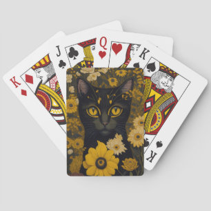 Baralho Olhos Amarelos de Gato Negro Flores de Vintagem #2