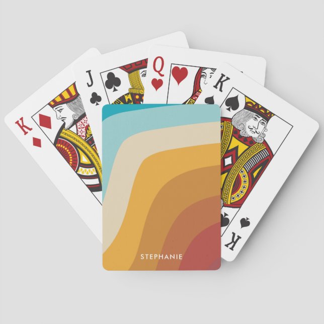 Baralho Ondas do arco-íris retrô coloridas, personalizadas (Verso)