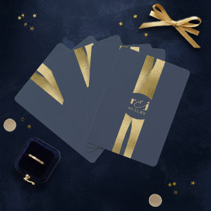 Baralho Ondas Esculturais Casamento Azul Navy Dourado ID13