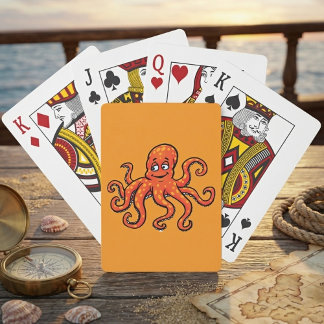 Baralho Orange Octopus Cartoon Ocean Sea Creature