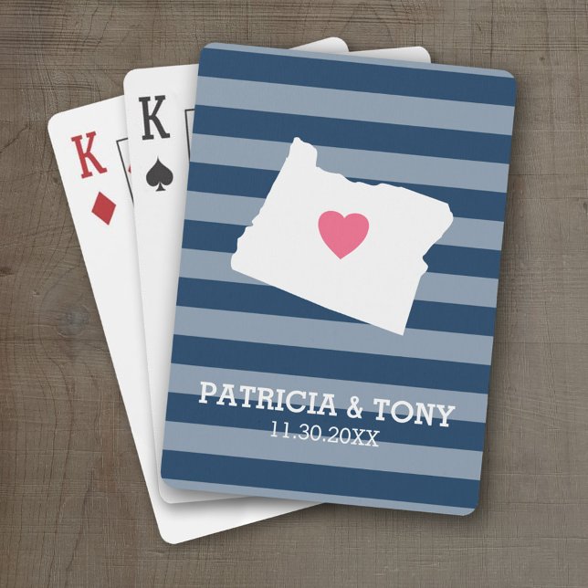 Baralho Oregon Map Home State Love com Coração Opcional (Personalized Playing Cards with a State Map, Movable Heart and Name)