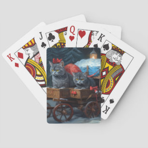 Baralho Oriental Blue Cat Snowy Sleigh Decência de Natal