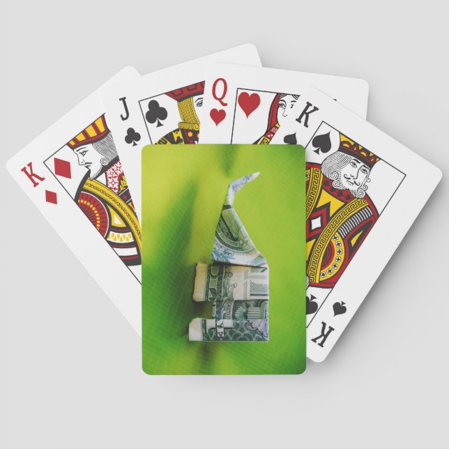 Baralho Origami de lei de dólar Elefante em fundo verde (Verso)