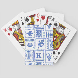 Baralho Padrão de Abstrato branco azul moderno monograma