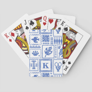 Baralho Padrão de Abstrato branco azul moderno monograma