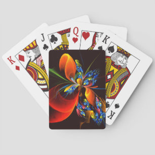 Baralho Padrão de Abstrato de Arte Floral Azul Laranja Mod
