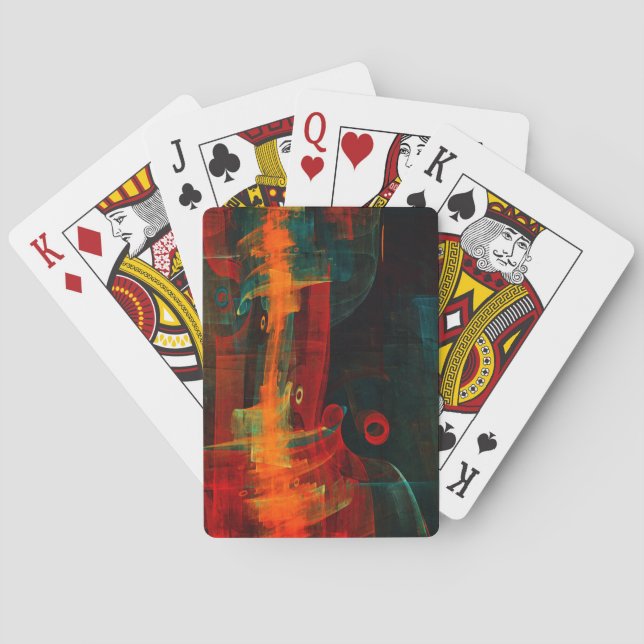 Baralho Padrão de Abstrato de Arte Moderno Vermelho Azul-L (Verso)