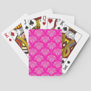 Baralho Padrão de damasco feminino rosa brilhante e branco